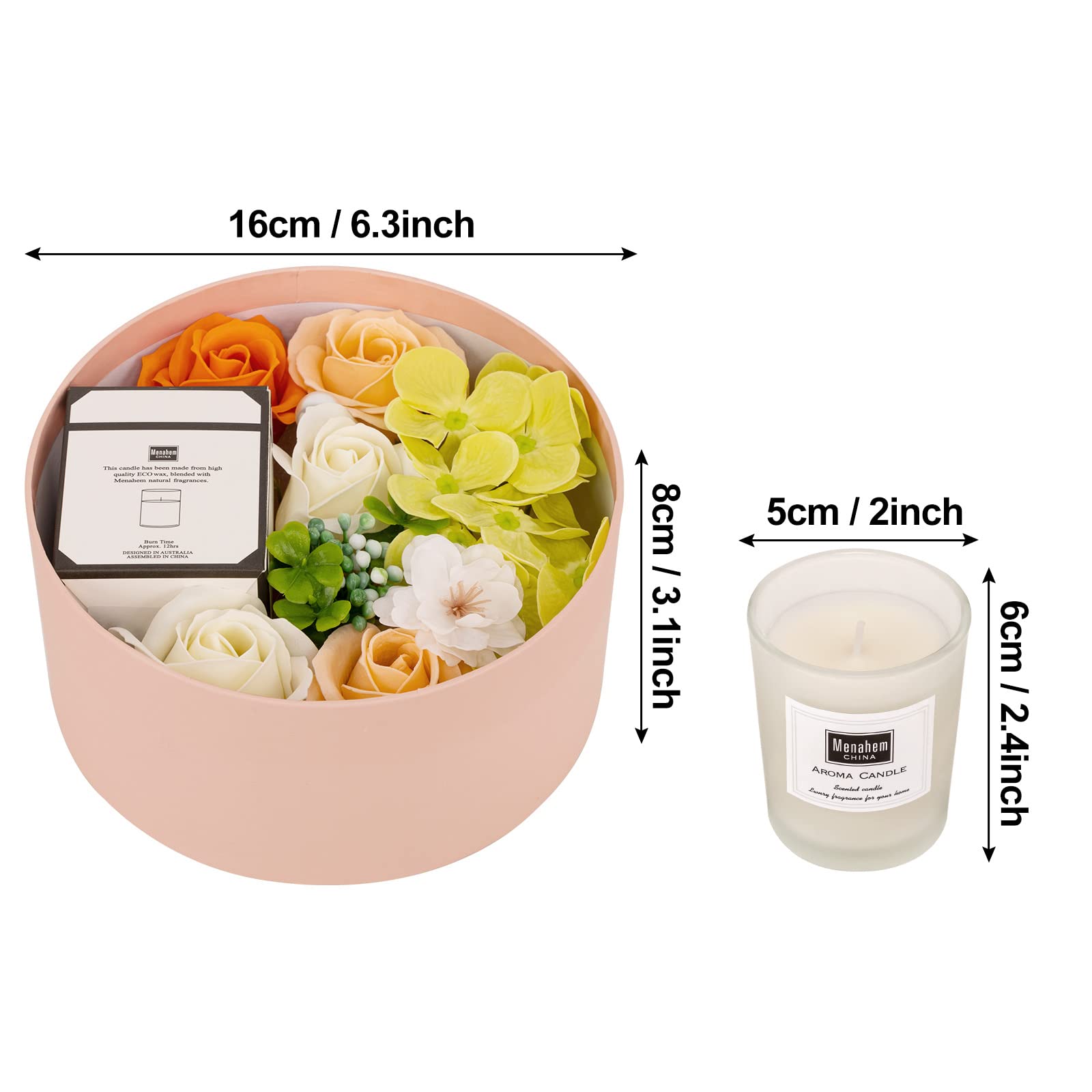 Fleur de Savon avec Coffret Bougies Parfumées - Cadeau Personnalisé pour Femme - Idéal pour Anniversaire, Fête des Mères, Saint-Valentin, Noël - Lunea