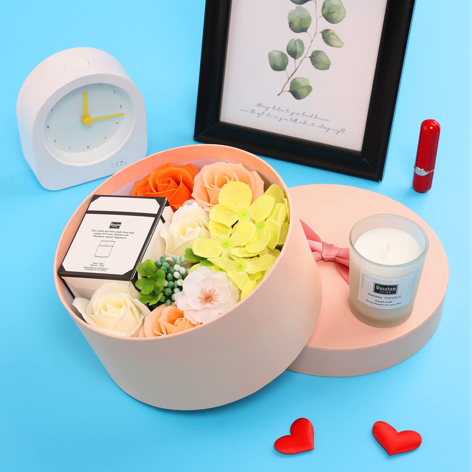 Fleur de Savon avec Coffret Bougies Parfumées - Cadeau Personnalisé pour Femme - Idéal pour Anniversaire, Fête des Mères, Saint-Valentin, Noël - Lunea