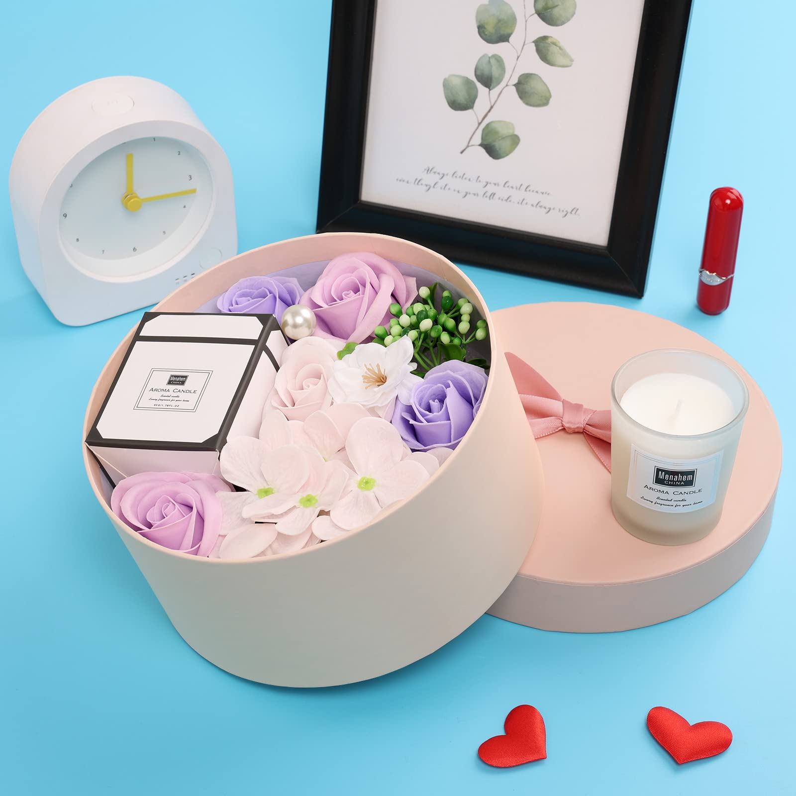 Fleur de Savon avec Coffret Bougies Parfumées - Cadeau Personnalisé pour Femme - Idéal pour Anniversaire, Fête des Mères, Saint-Valentin, Noël - Lunea