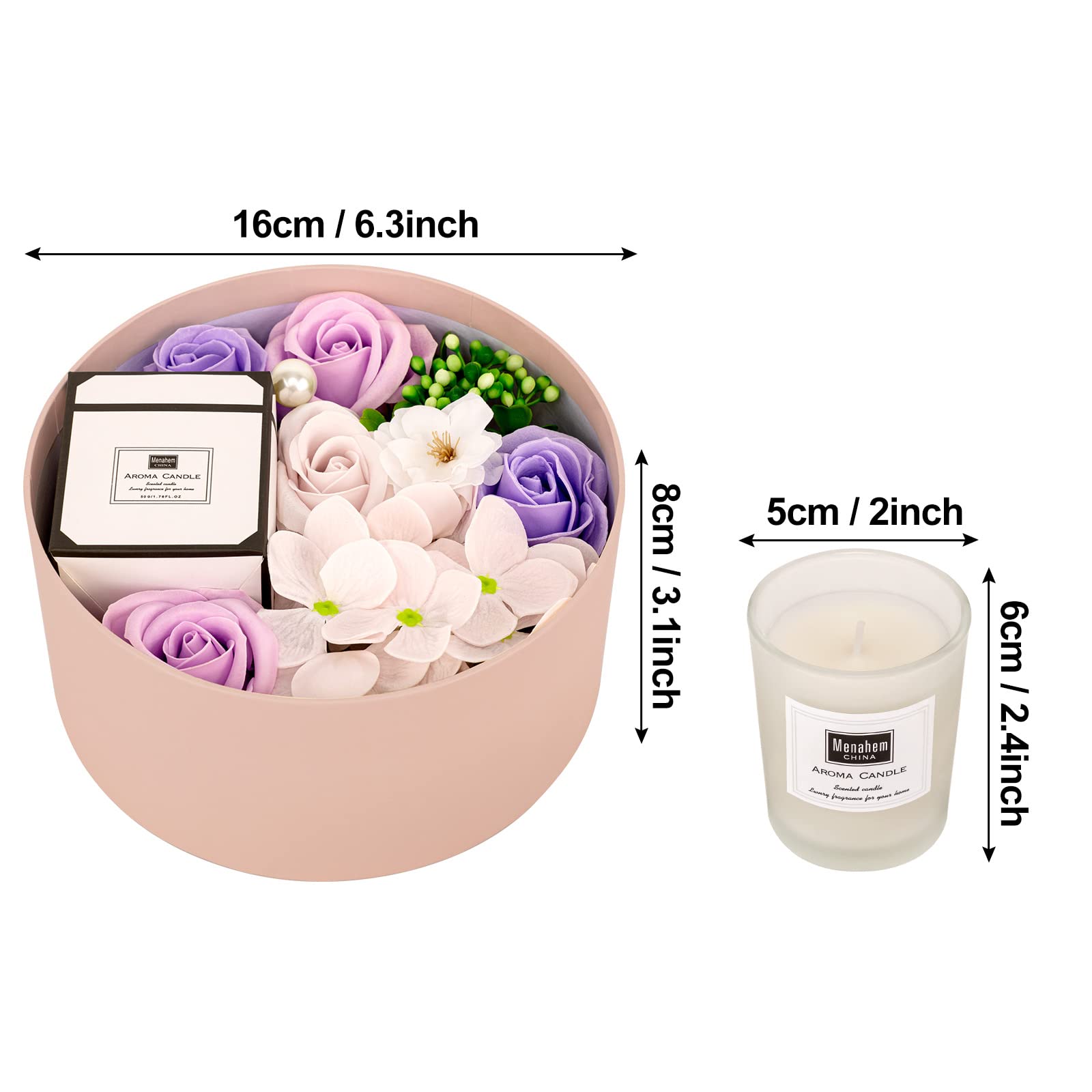 Fleur de Savon avec Coffret Bougies Parfumées - Cadeau Personnalisé pour Femme - Idéal pour Anniversaire, Fête des Mères, Saint-Valentin, Noël - Lunea