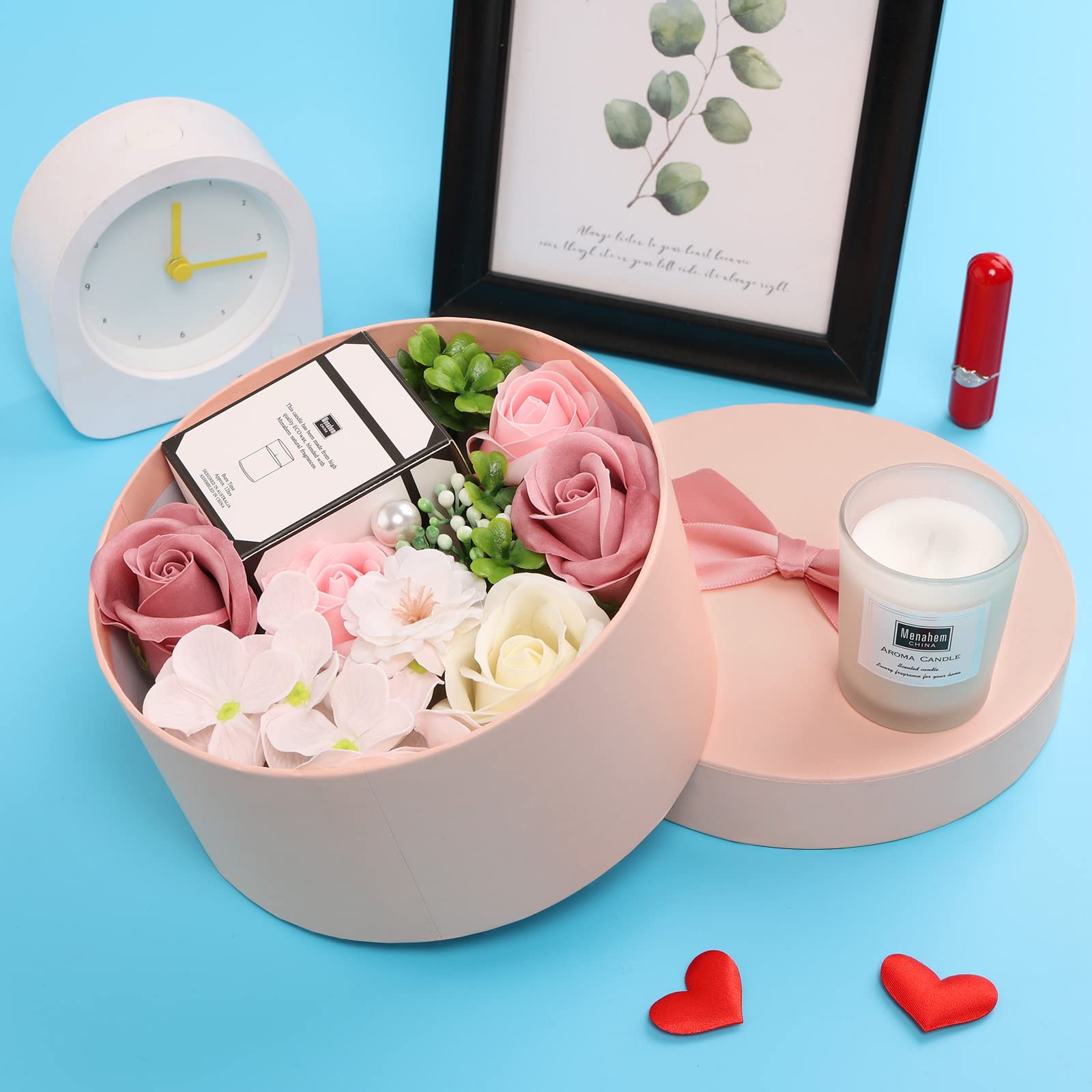 Fleur de Savon avec Coffret Bougies Parfumées - Cadeau Personnalisé pour Femme - Idéal pour Anniversaire, Fête des Mères, Saint-Valentin, Noël - Lunea
