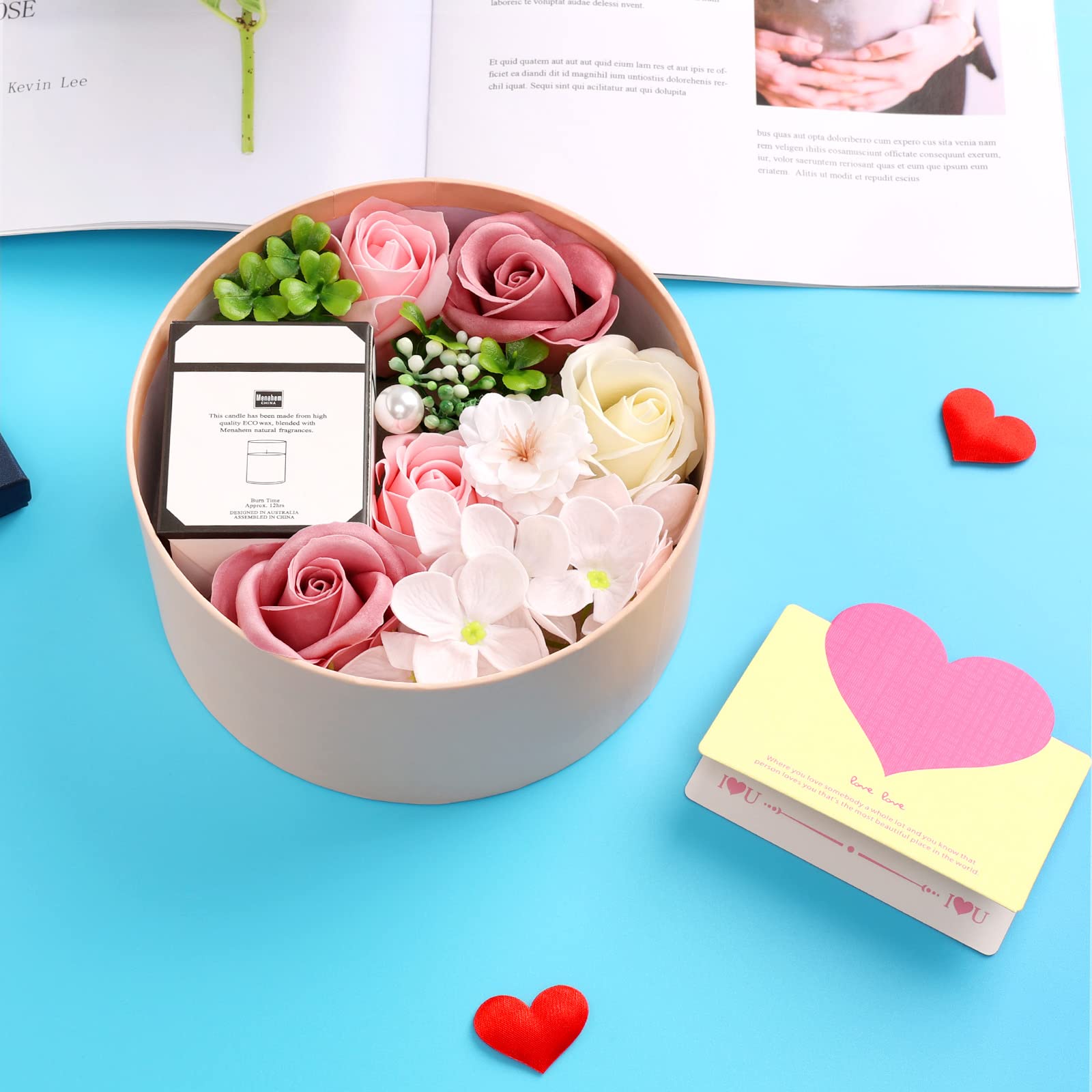 Fleur de Savon avec Coffret Bougies Parfumées - Cadeau Personnalisé pour Femme - Idéal pour Anniversaire, Fête des Mères, Saint-Valentin, Noël - Lunea