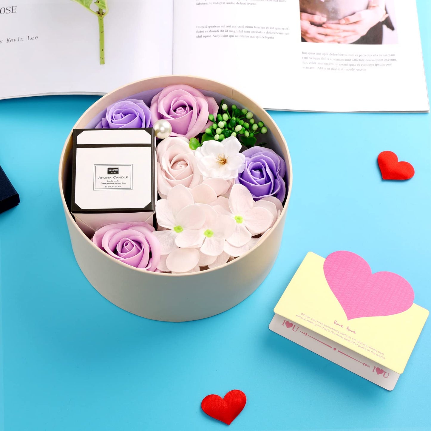 Fleur de Savon avec Coffret Bougies Parfumées - Cadeau Personnalisé pour Femme - Idéal pour Anniversaire, Fête des Mères, Saint-Valentin, Noël - Lunea