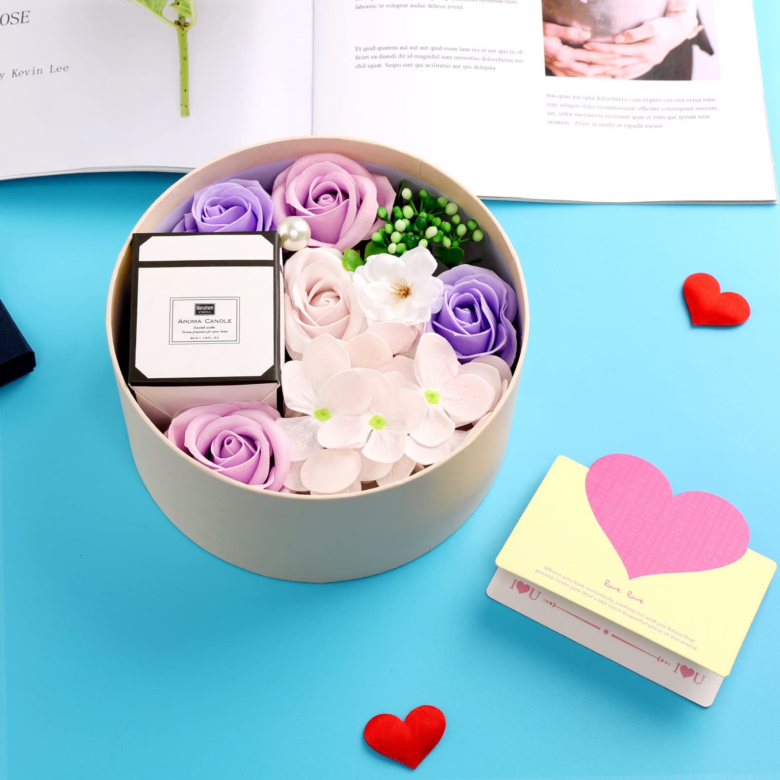 Fleur de Savon avec Coffret Bougies Parfumées - Cadeau Personnalisé pour Femme - Idéal pour Anniversaire, Fête des Mères, Saint-Valentin, Noël - Lunea