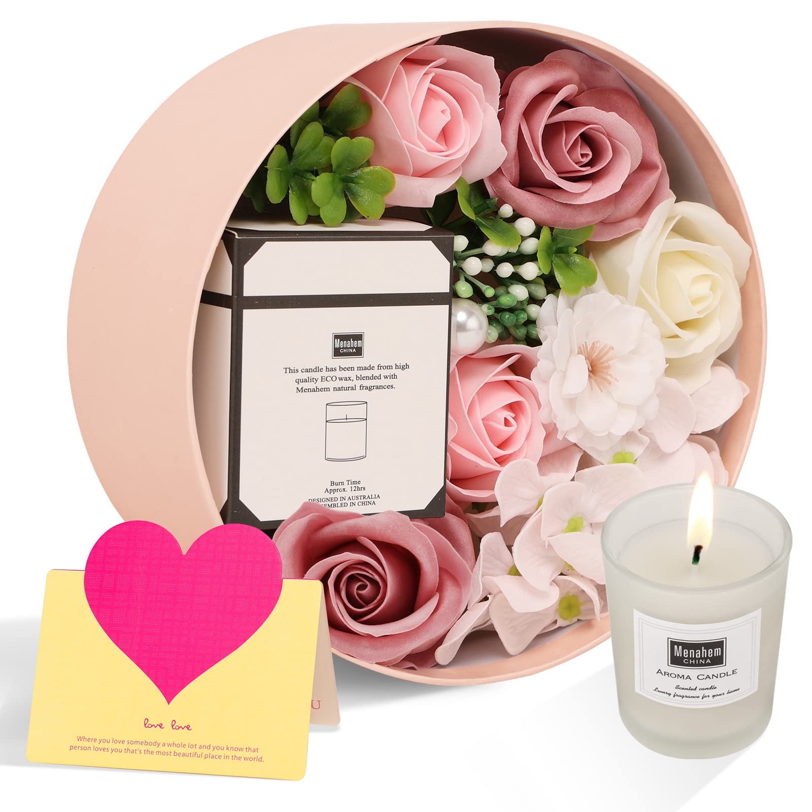 Fleur de Savon avec Coffret Bougies Parfumées - Cadeau Personnalisé pour Femme - Idéal pour Anniversaire, Fête des Mères, Saint-Valentin, Noël - Lunea