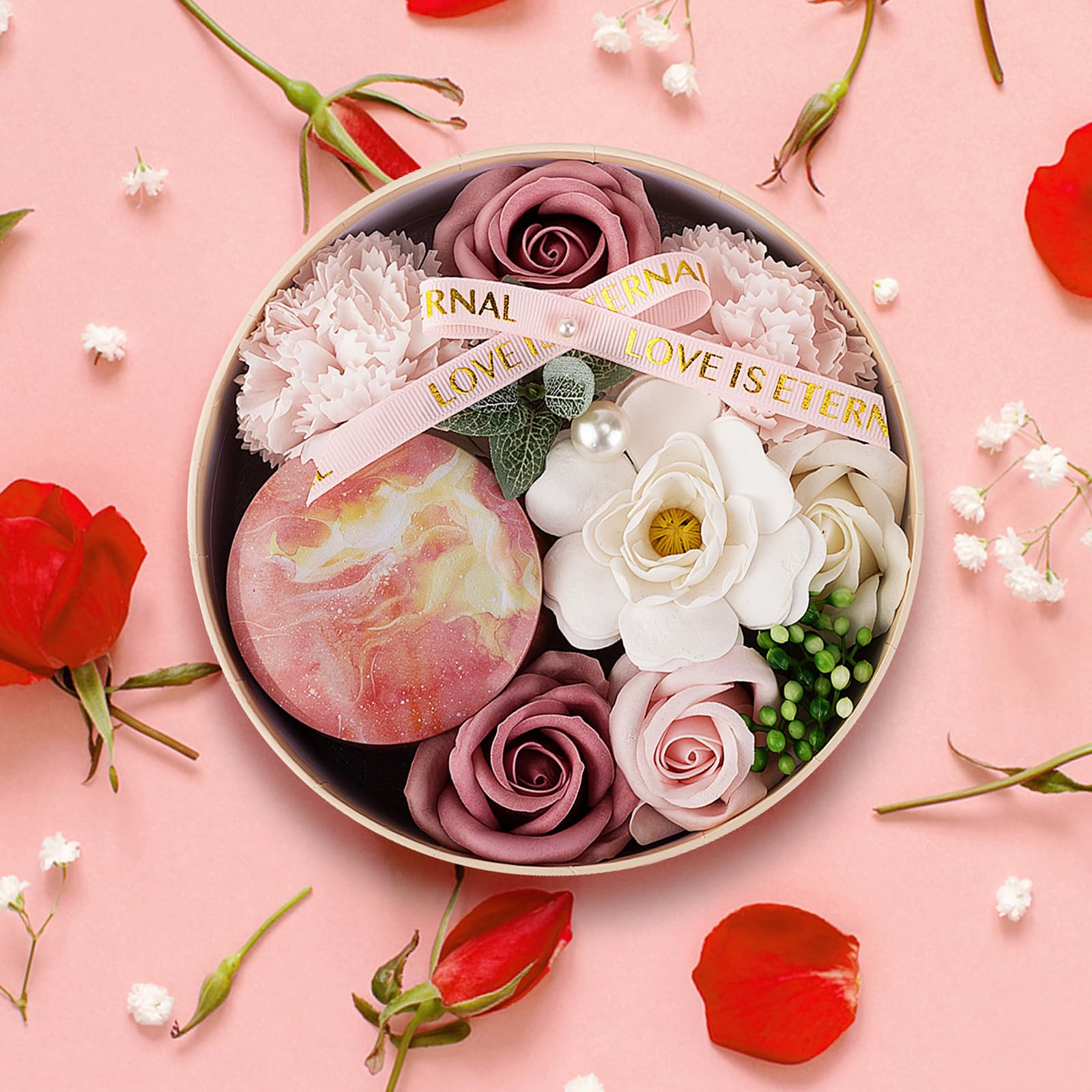 Fleur de Savon avec Coffret Bougies Parfumées - Cadeau Personnalisé pour Femme - Idéal pour Anniversaire, Fête des Mères, Saint-Valentin, Noël - Lunea